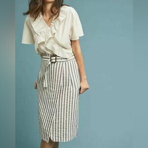 Anthropologie Navy & White Striped Midi Skirt - Size 2